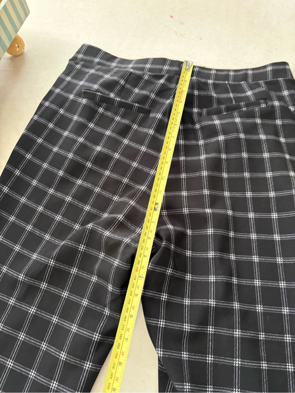 Black Plaid Women's Chinos with Gold Button Detail - Picture 9 of 13